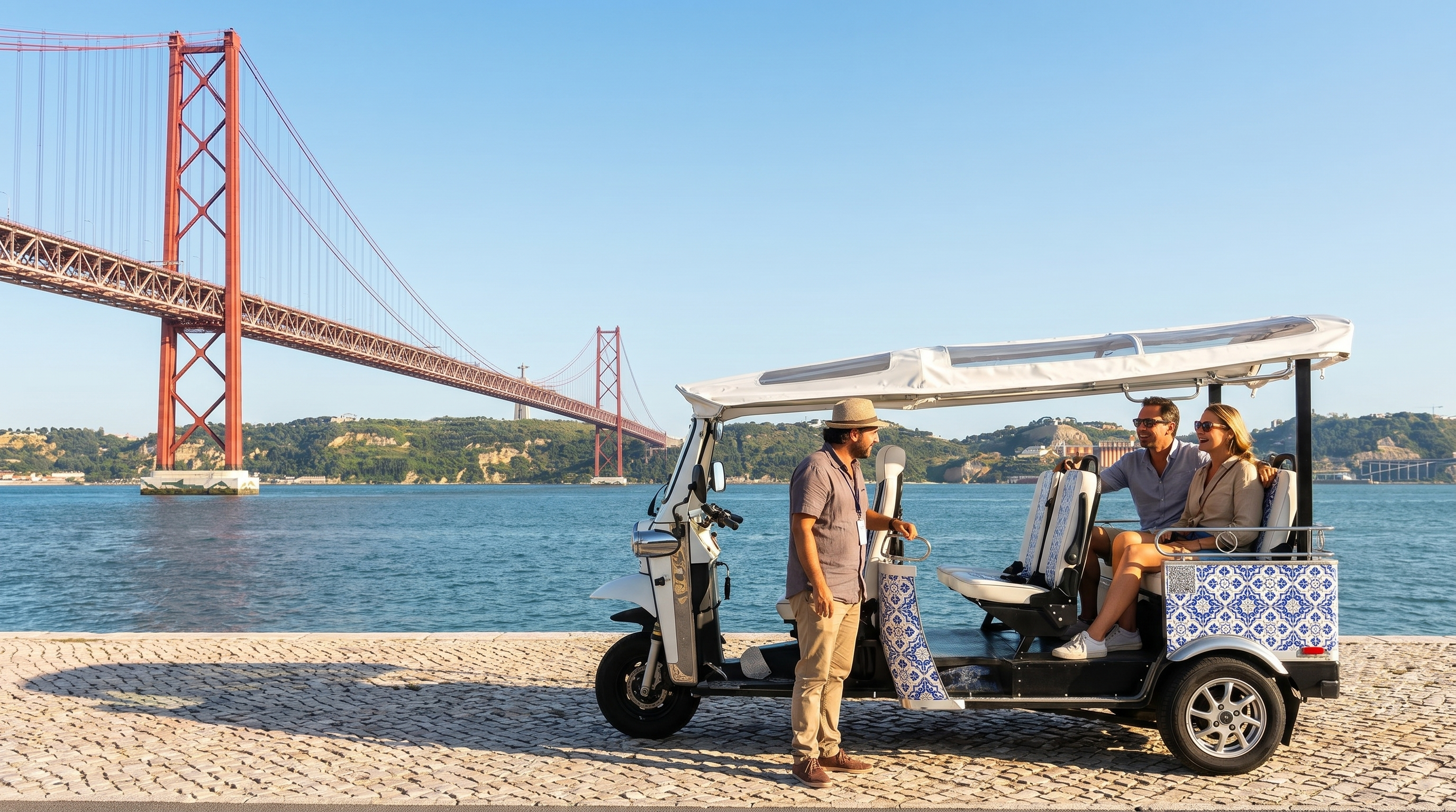 Private tuk tuk tour at golden hour over Lisbon and the Tagus estuary